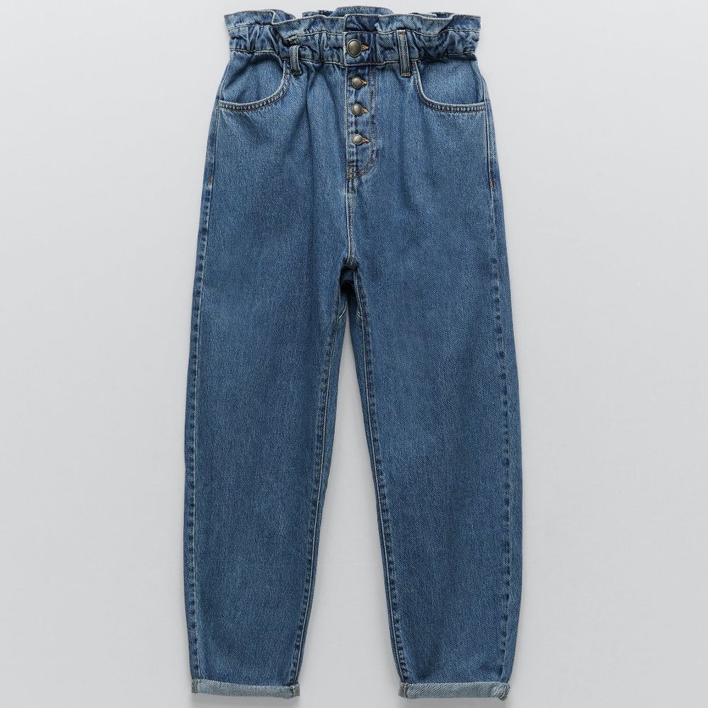 Zara Mid Blue Z1975 Buttoned Paperbag Baggy Jeans